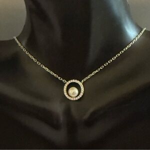 Sterling Silver White Pearl Diamond Signed CP 925 Pendant Necklace NWOT